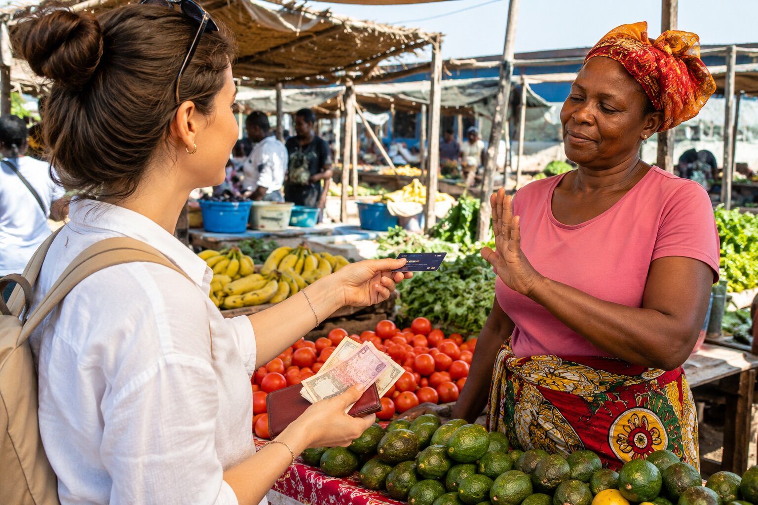 A Girl Paying With A Card In Mozambiques Market