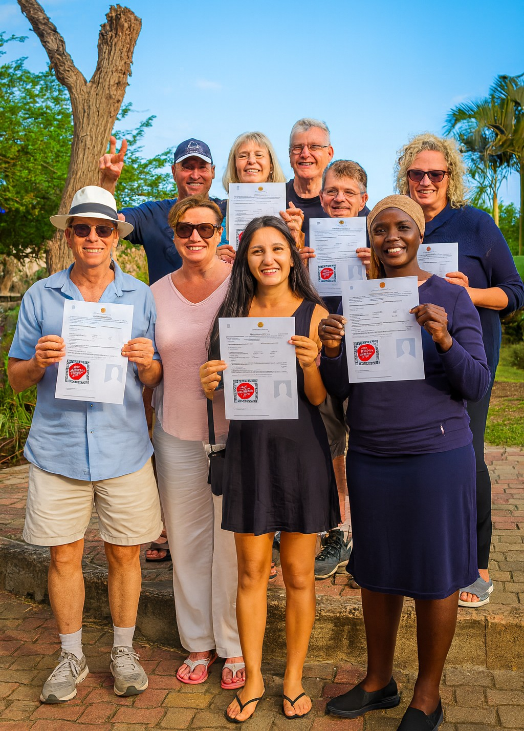 A Group of people holding travel documents