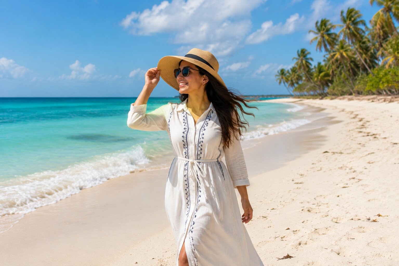 A woman enjoying Mozambique Beach