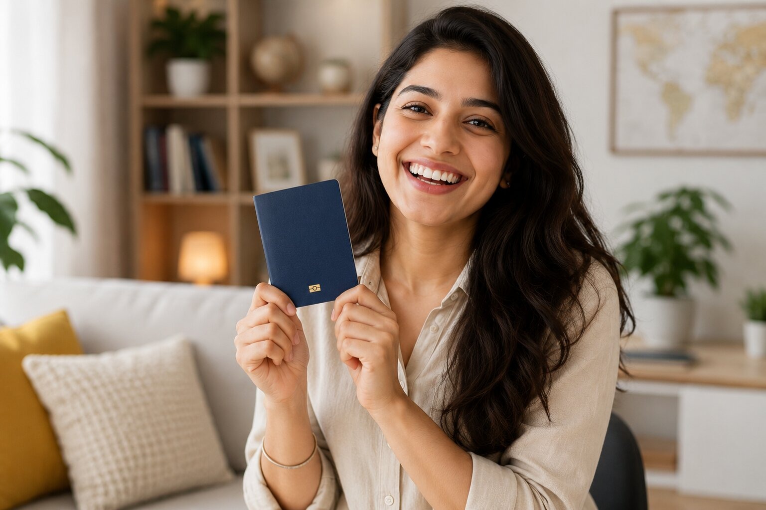 A woman holding passport