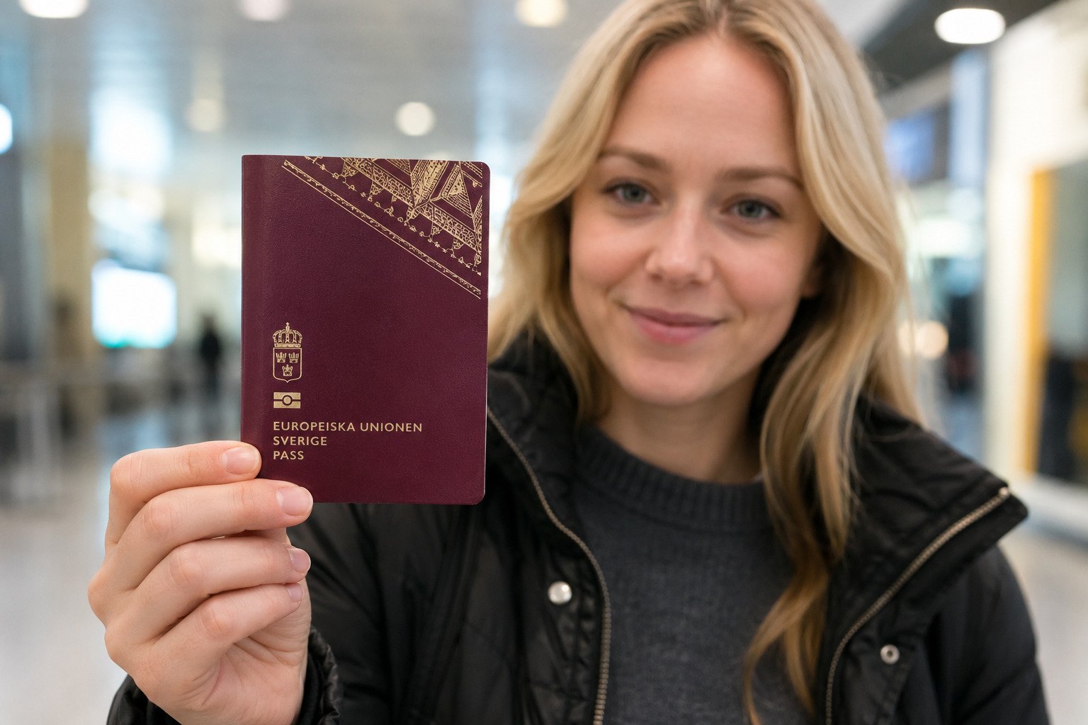 A Woman Holding Sweden Passport