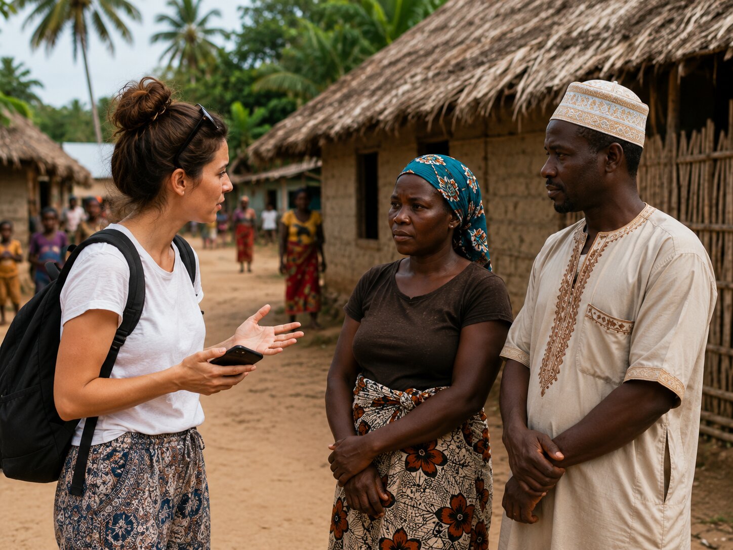 A Woman Interacting With Locals