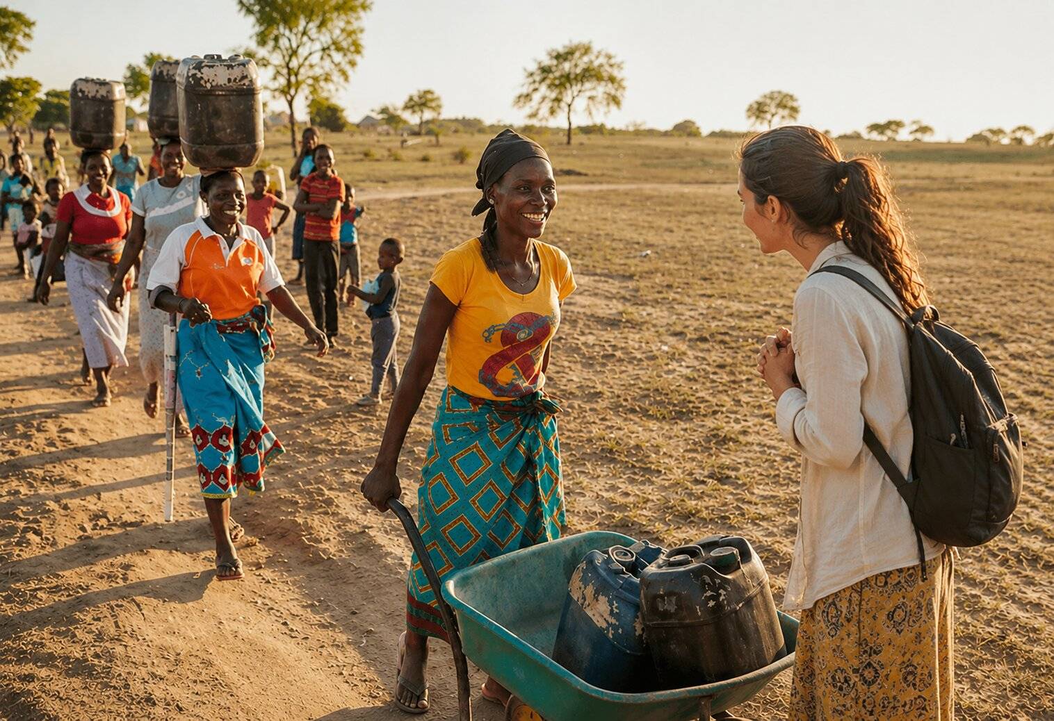 A Woman Tourist Greeting Mozambicans