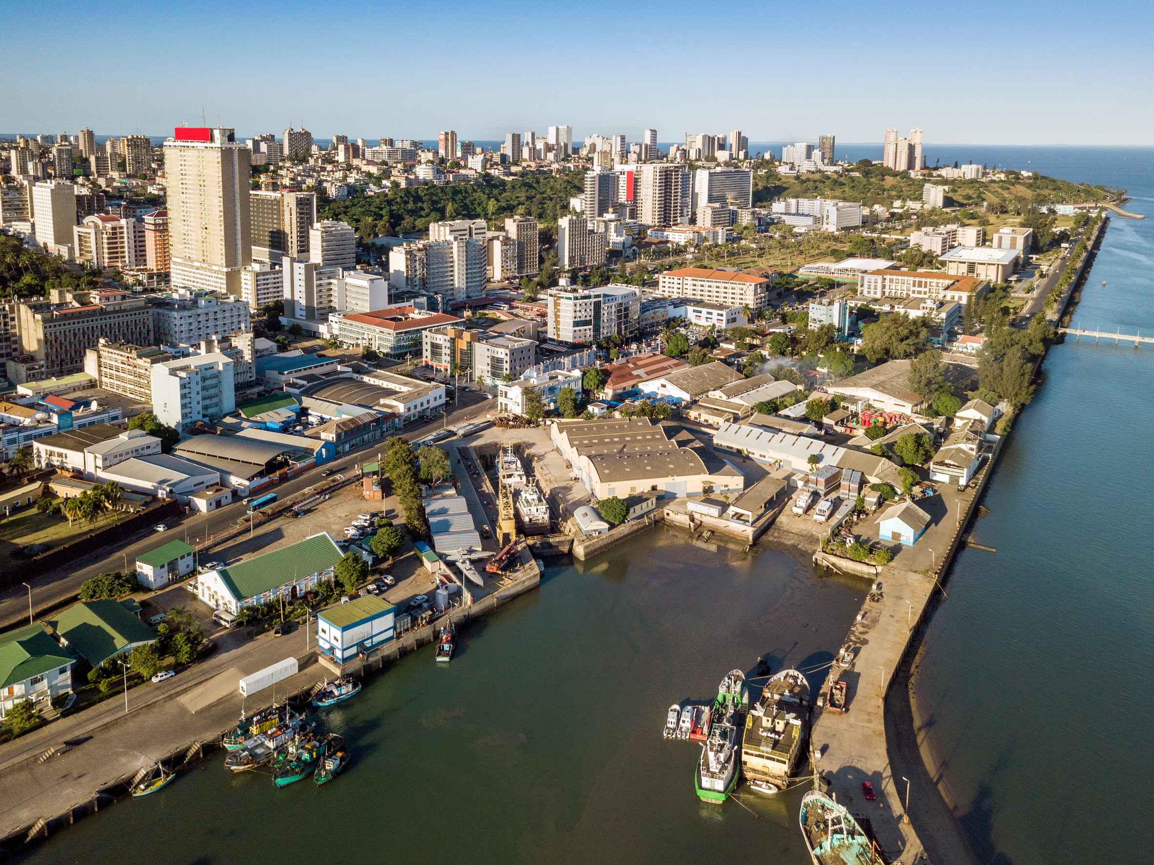 Aerial view of Maputo city waterfront