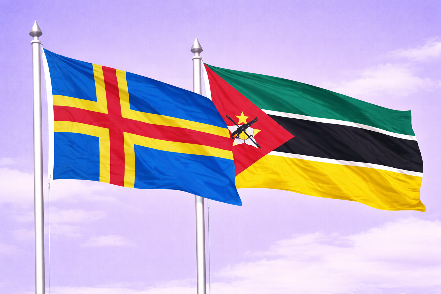 Aland Islands Flag With Mozambique Flag