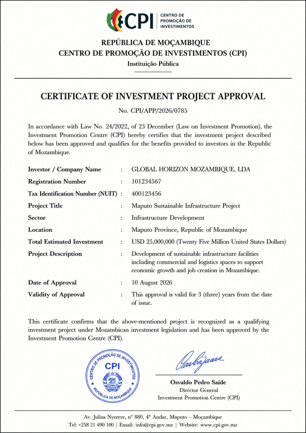 Approved Investment Project