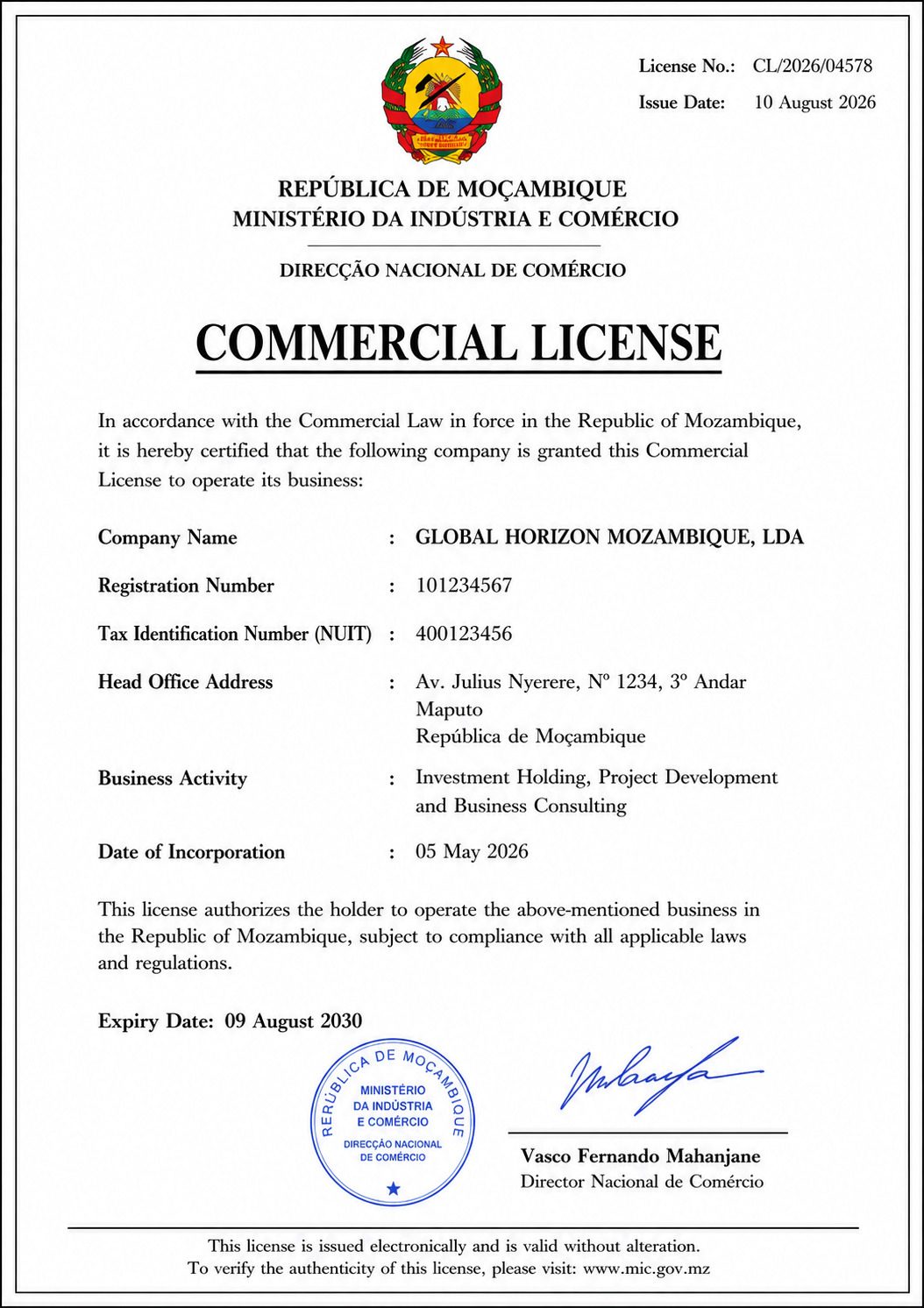 Commercial Licence Mozambique