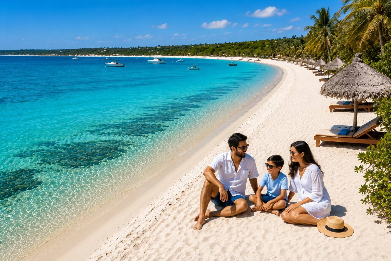 Family Relaxing On Bazaruto Island Beach