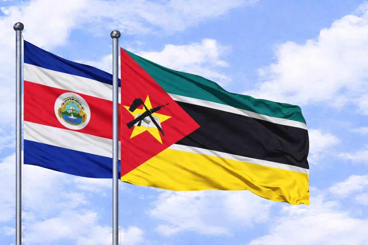Flags Of Costa Rica And Mozambique Flying
