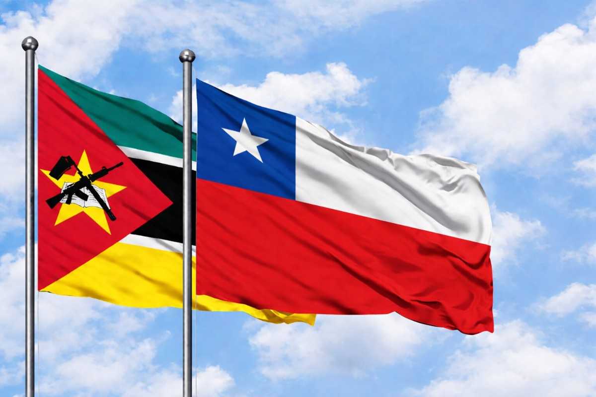 Flags Of Mozambique And Chile In Wind