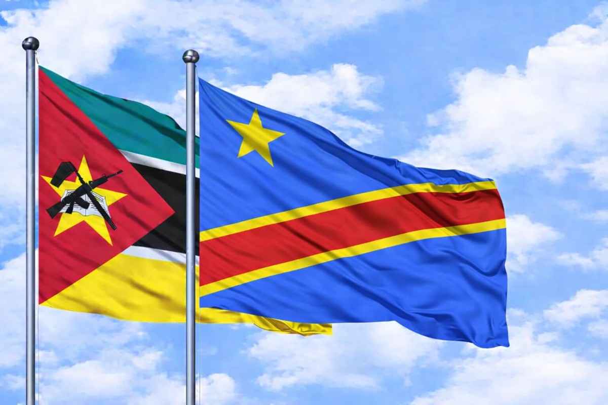 Flags Of Mozambique And Congo Soaring