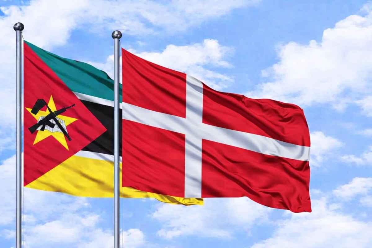 Flags Of Mozambique And Denmark Waving