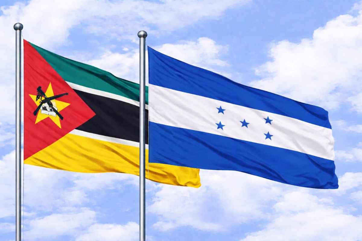 Flags Of Mozambique And Honduras In The Sky