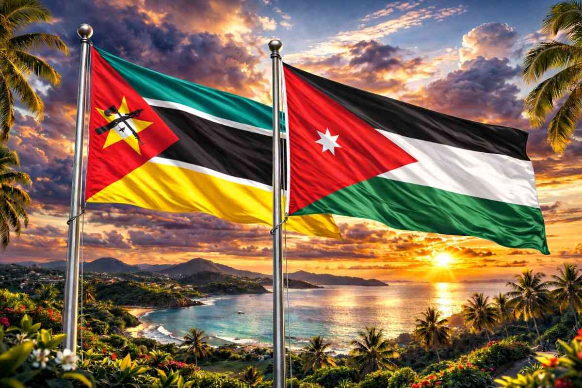 Flags Of Mozambique And Jordan