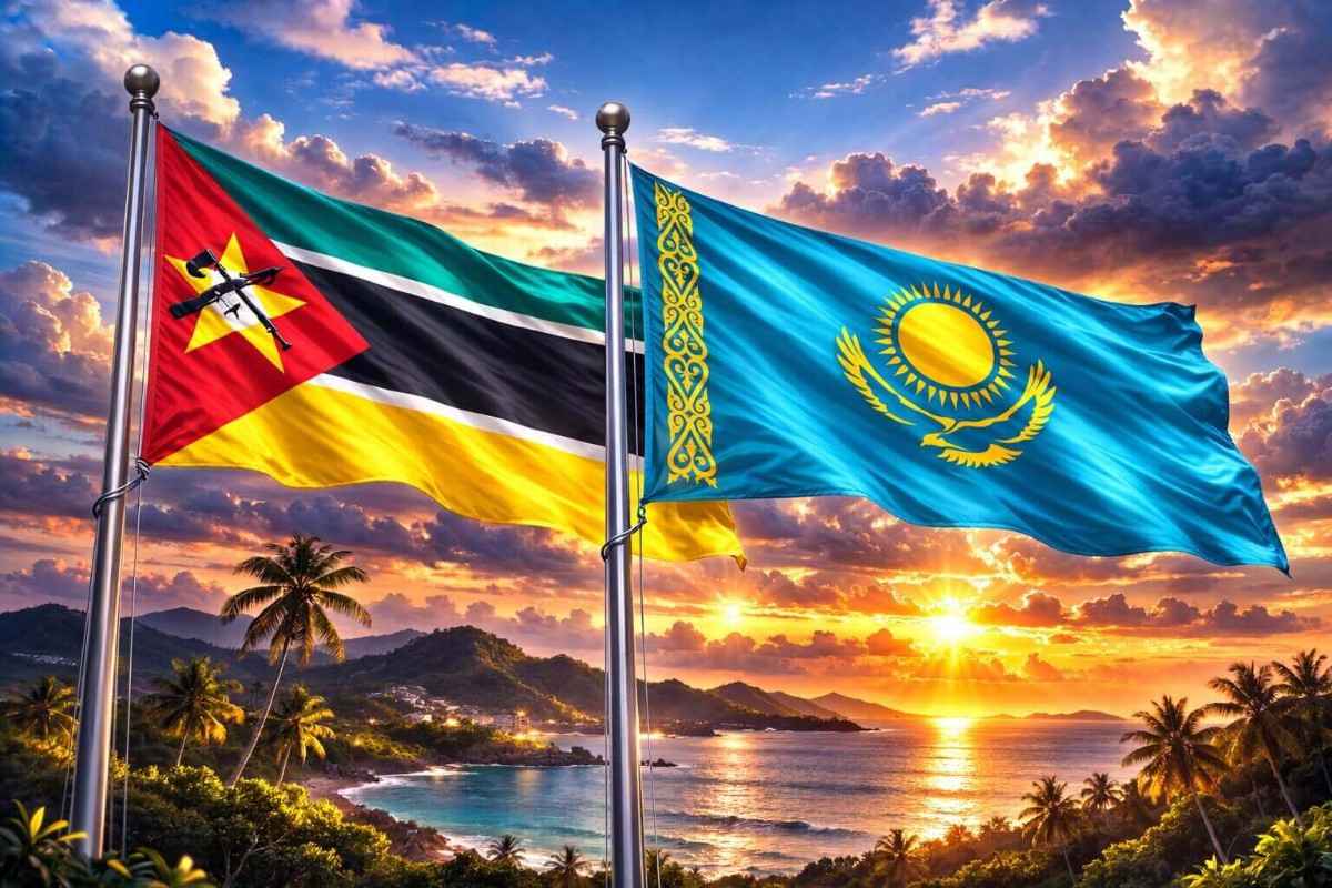 Flags Of Mozambique And Kazakhstan