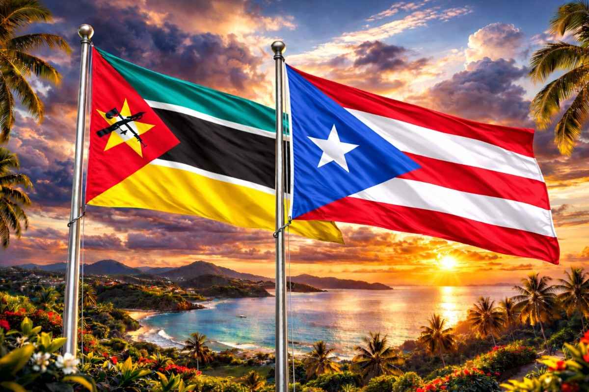 Flags Of Mozambique And Puerto Rico