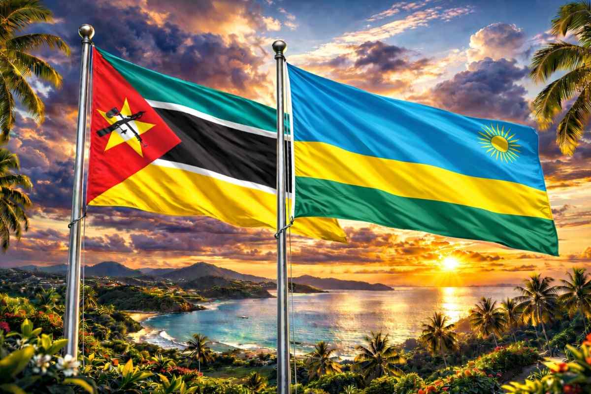 Flags Of Mozambique And Rwanda