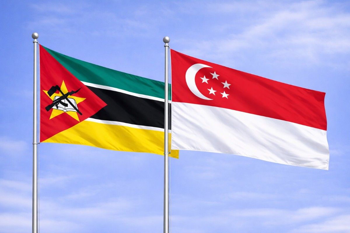 Flags Of Mozambique And Singapore