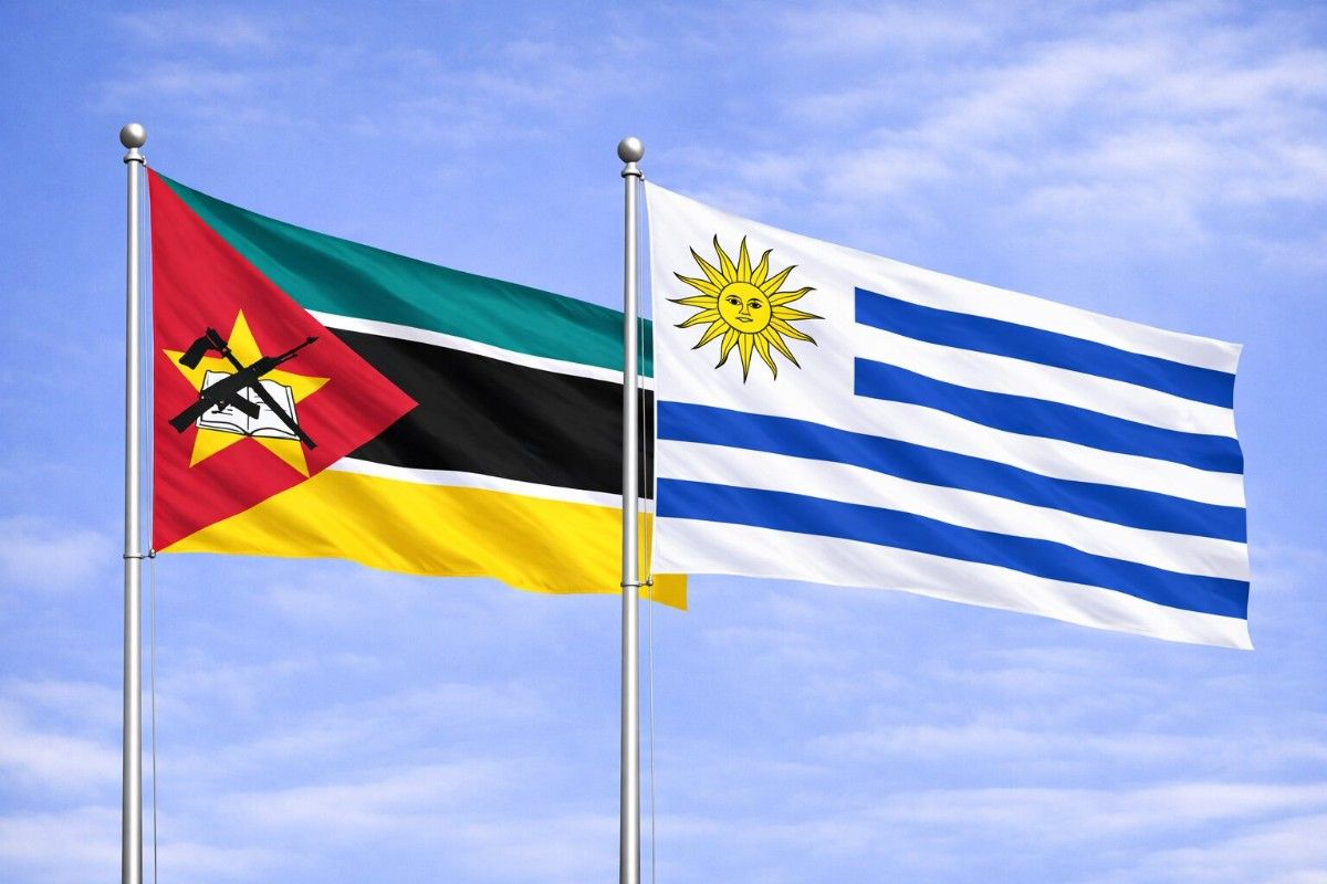Flags Of Mozambique And Uruguay