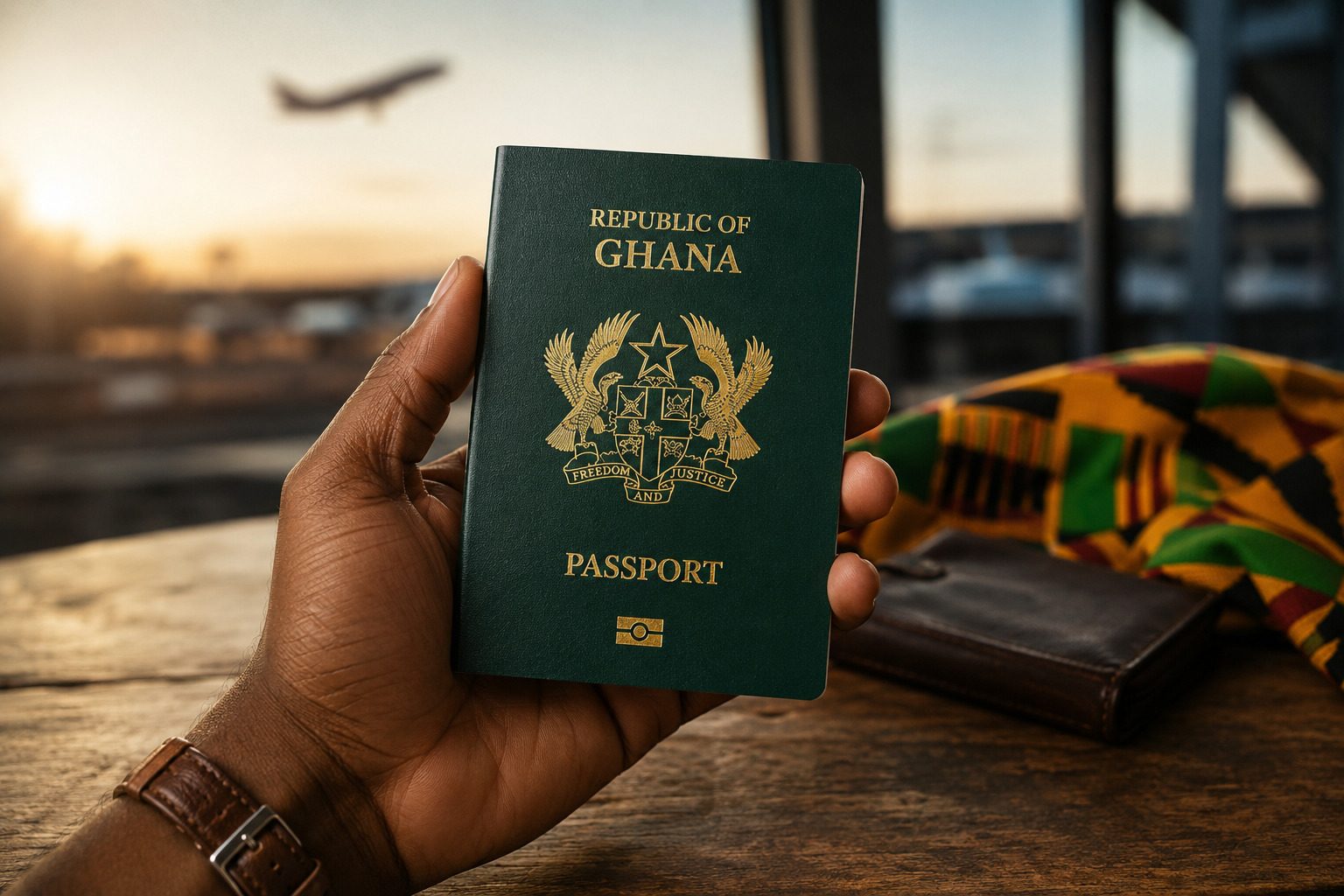 Ghanaian Man Holding A Ghana Passport