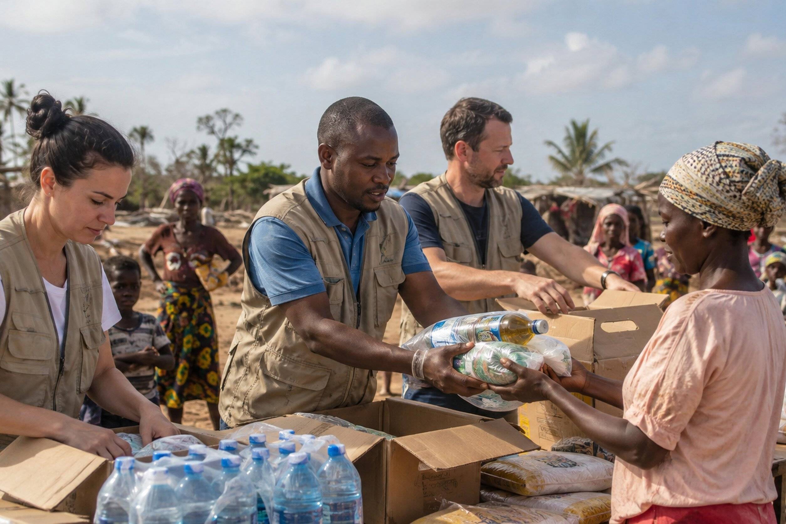 Humanitarian Aid Workers Distributing Relief Supplies