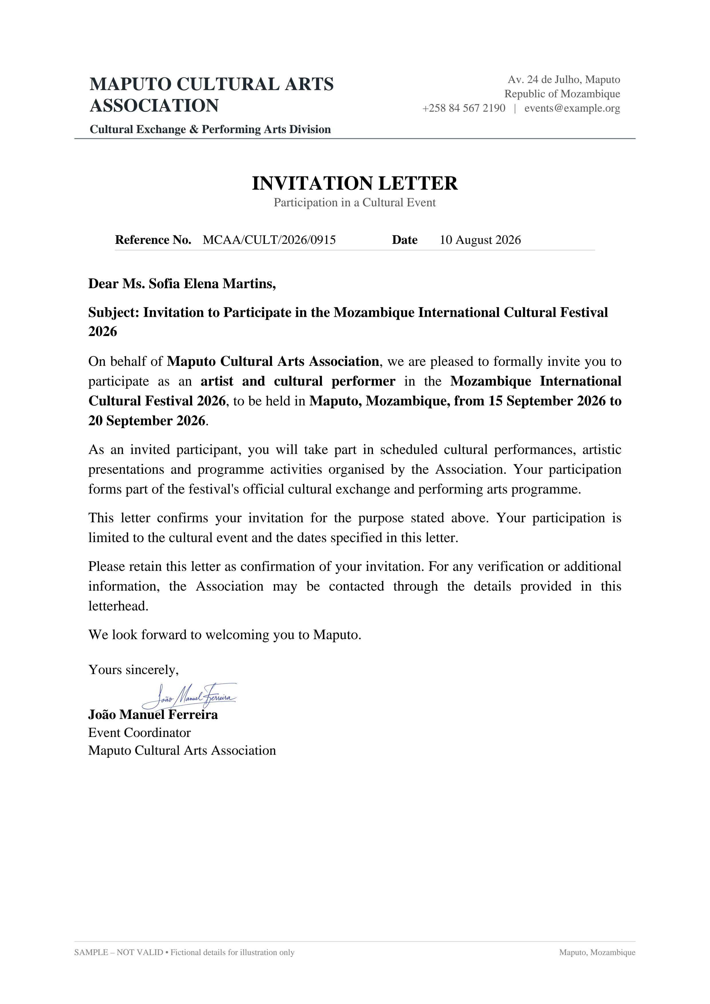 Invitation Letter For Cultural Activity