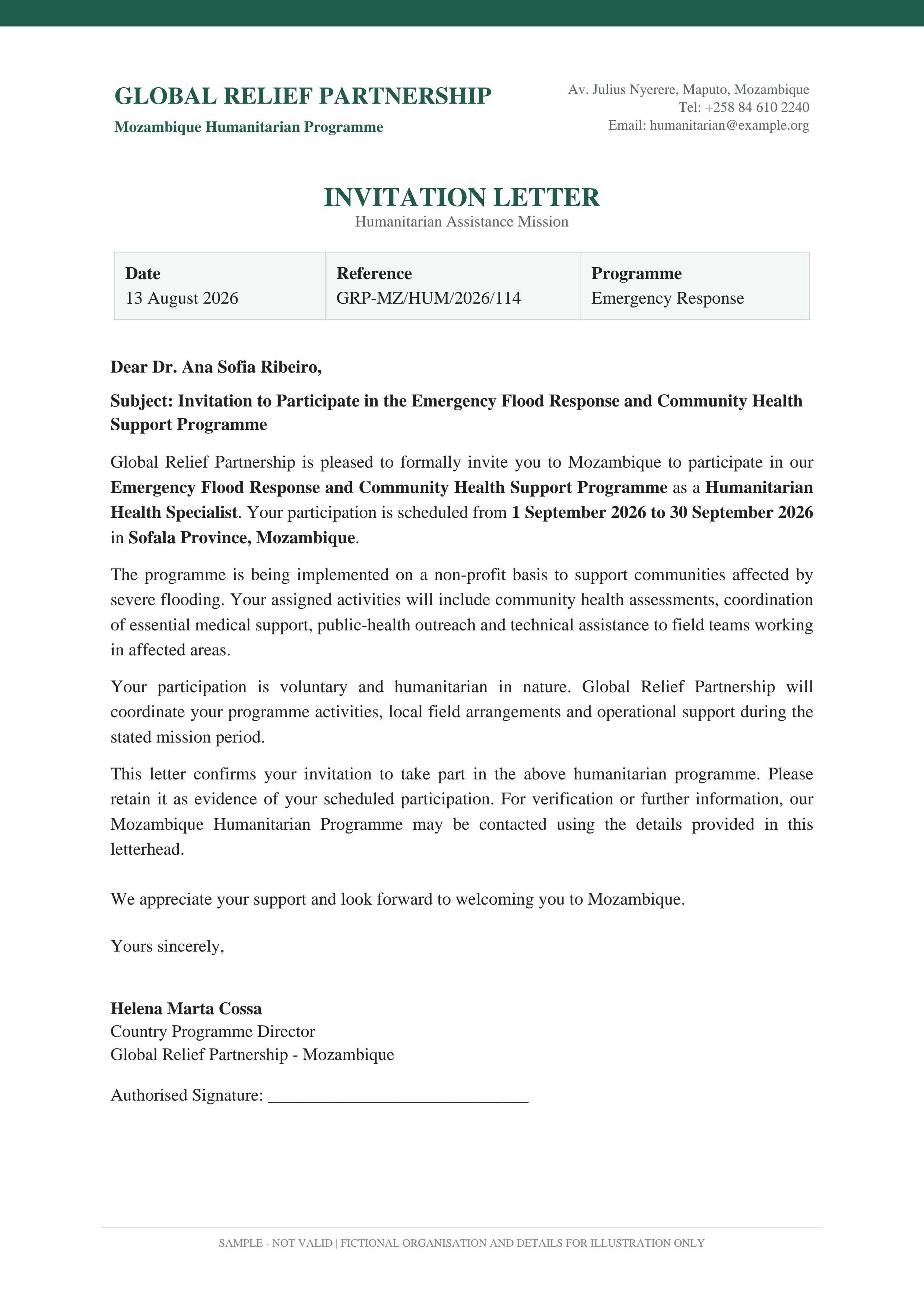 Invitation Letter From Global Relief