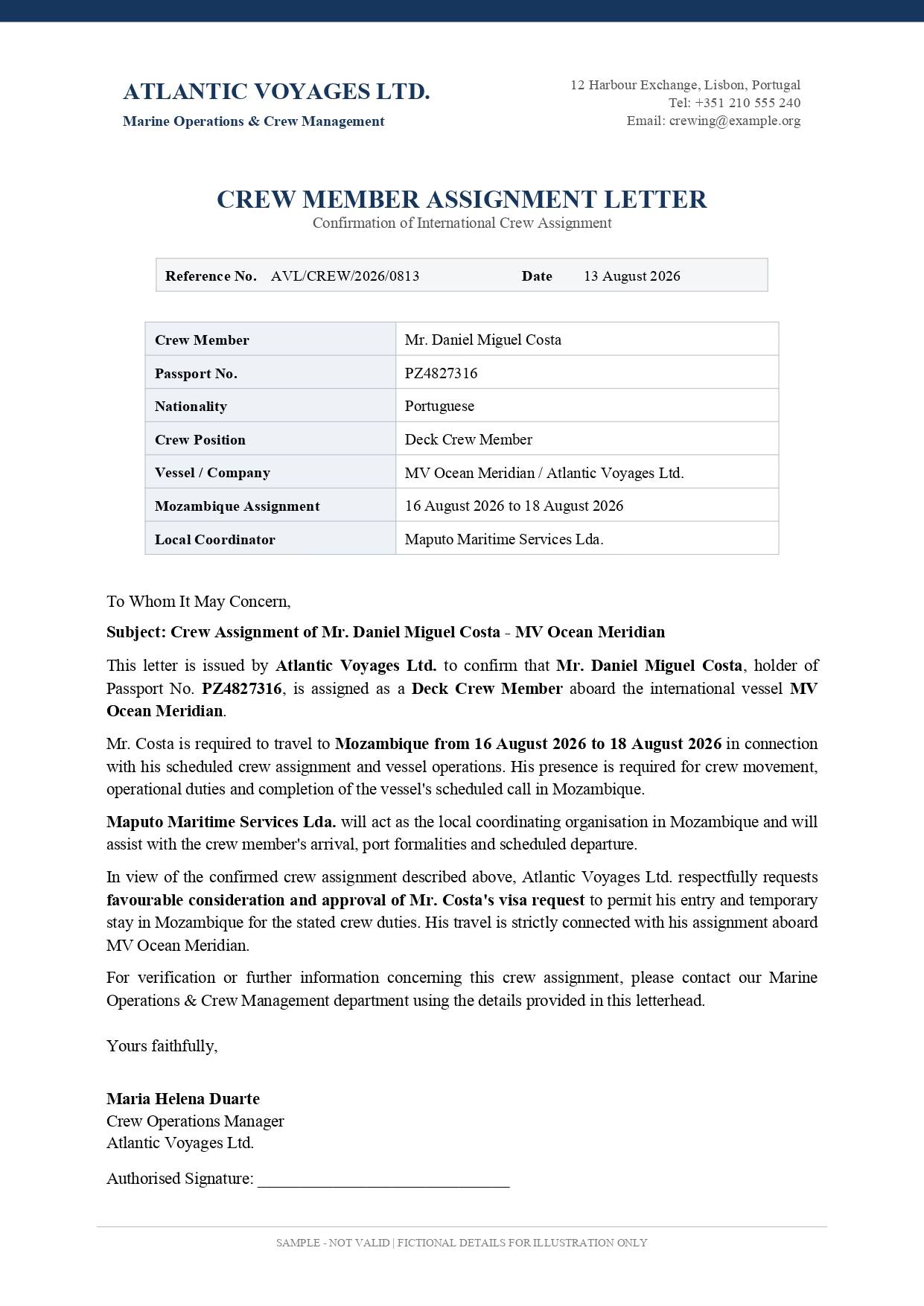 Letter From The Agency Requesting The Visa