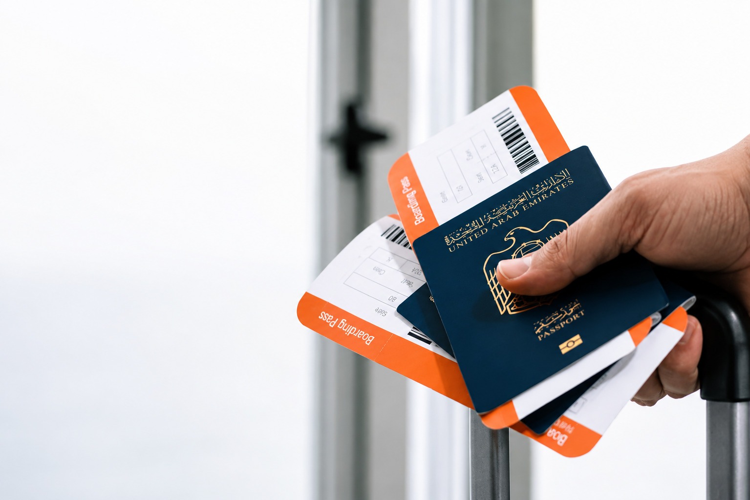 Man Holding A Uae Passport With Plane Tickets