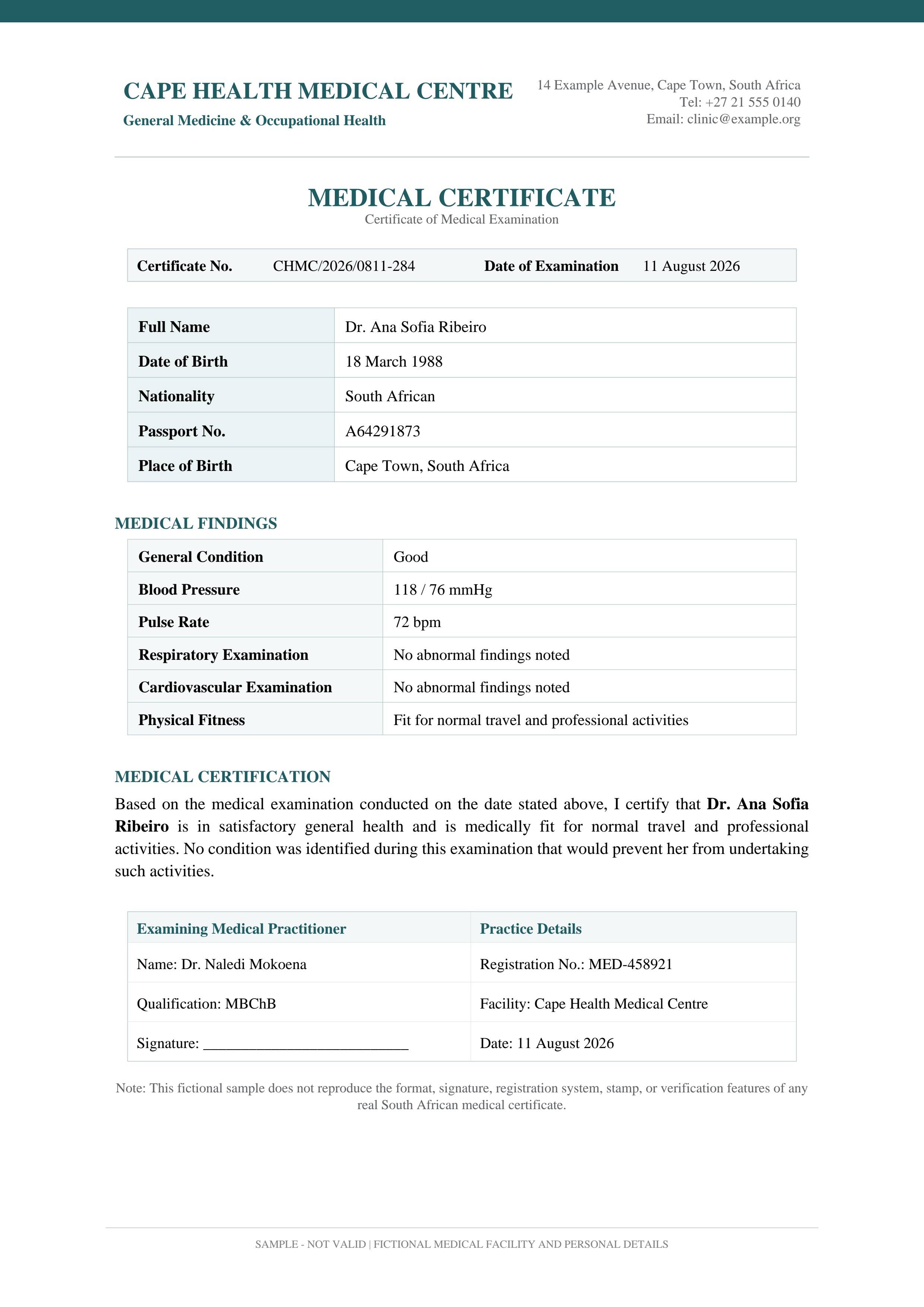 Medical Certificate Cape Health