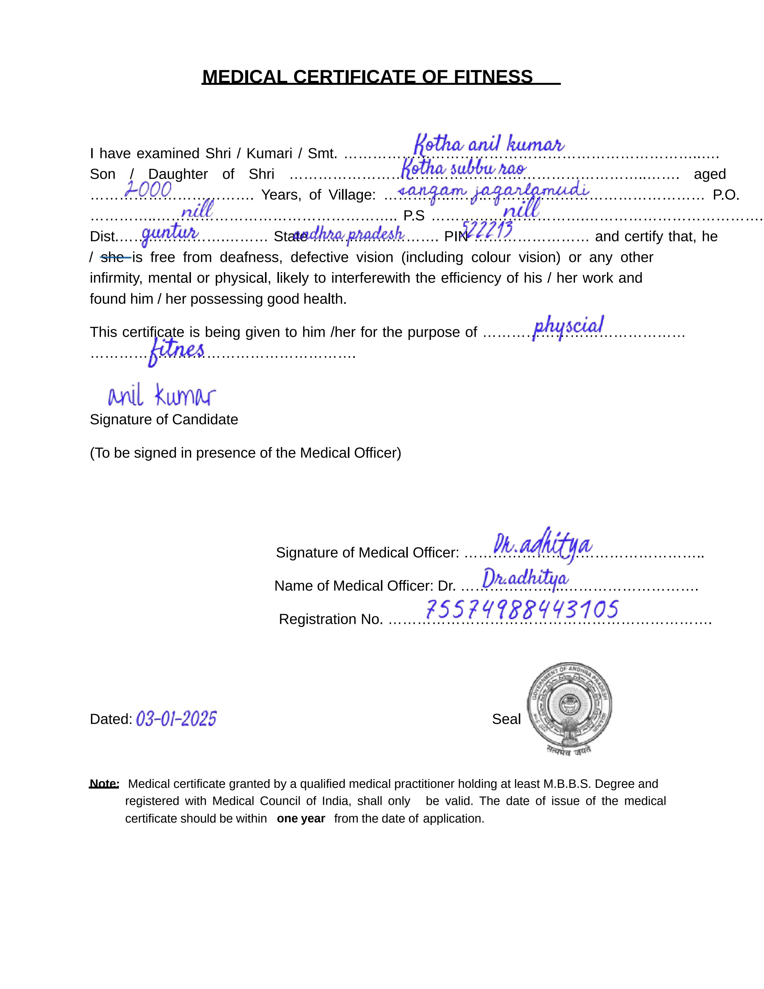 Medical Certificate
