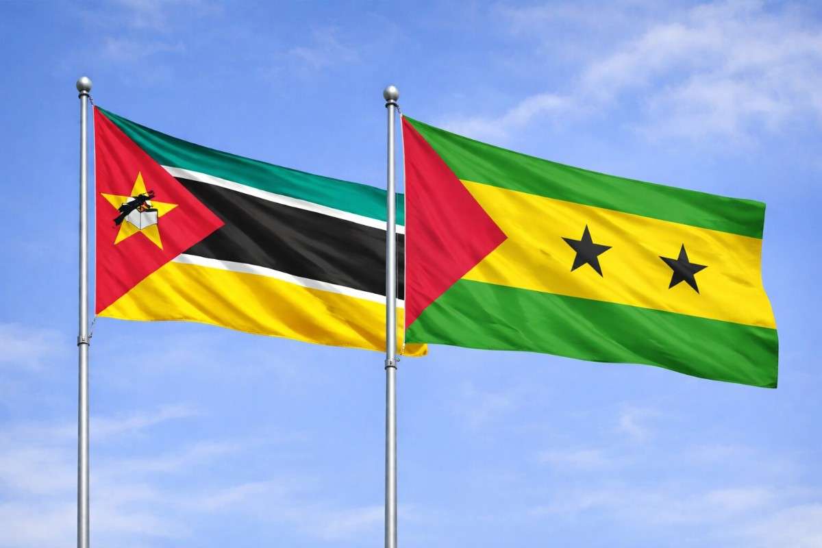 Mozambique And Sao Tome Flags In Wind