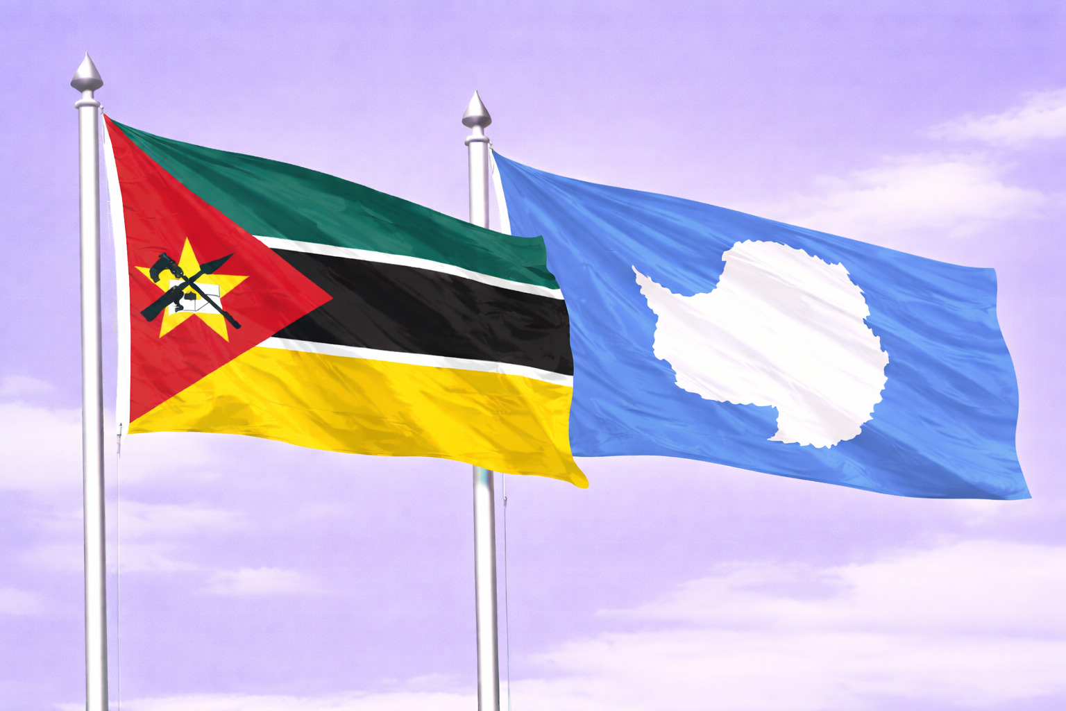 Mozambique Flag With Antarctica Flag