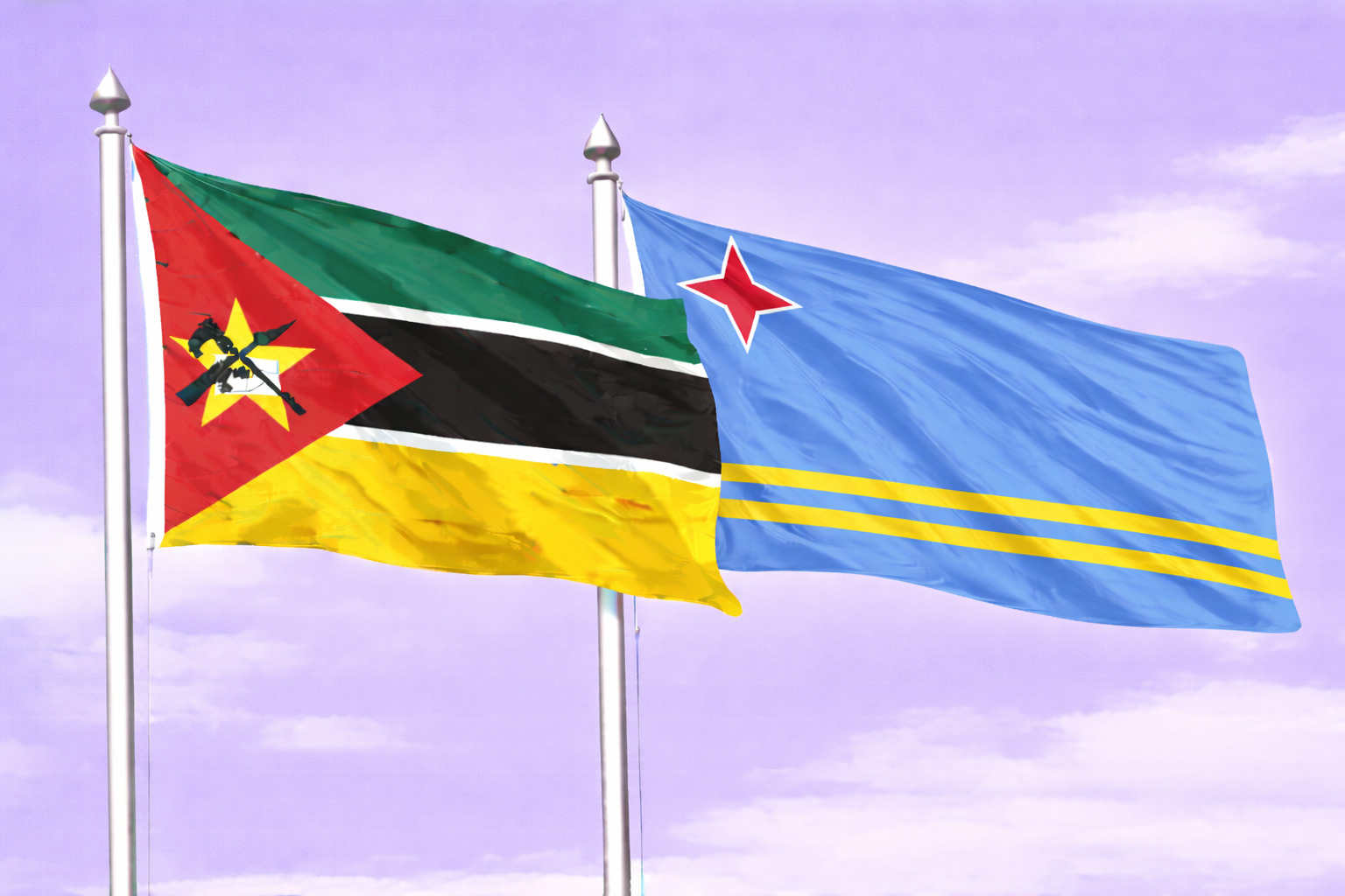 Mozambique Flag With Aruba Flag