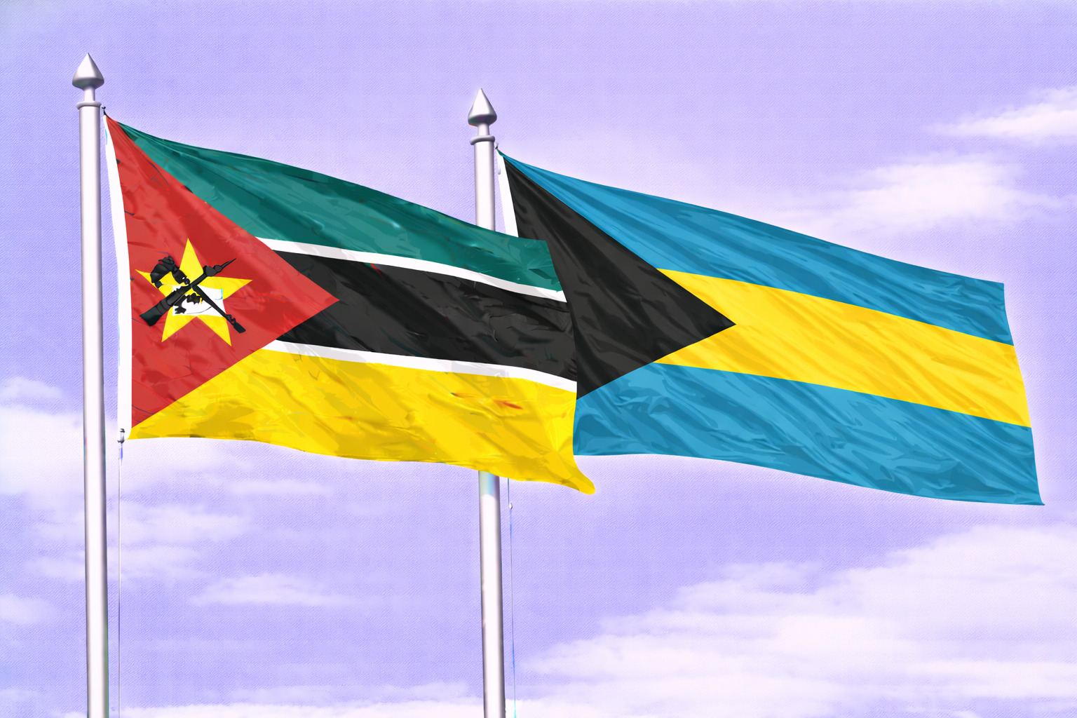Mozambique Flag With Bahamas Flag