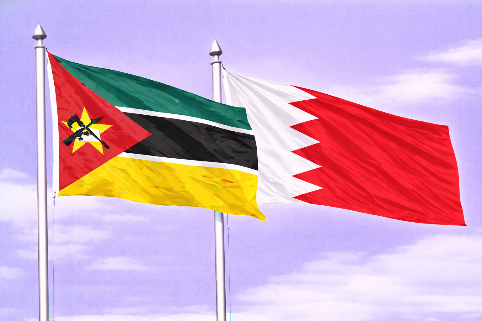 Mozambique Flag With Bahrain Flag