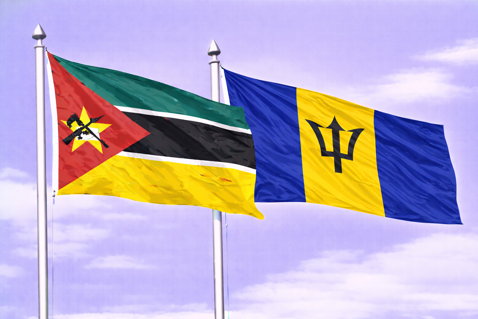 Mozambique Flag With Barbados Flag