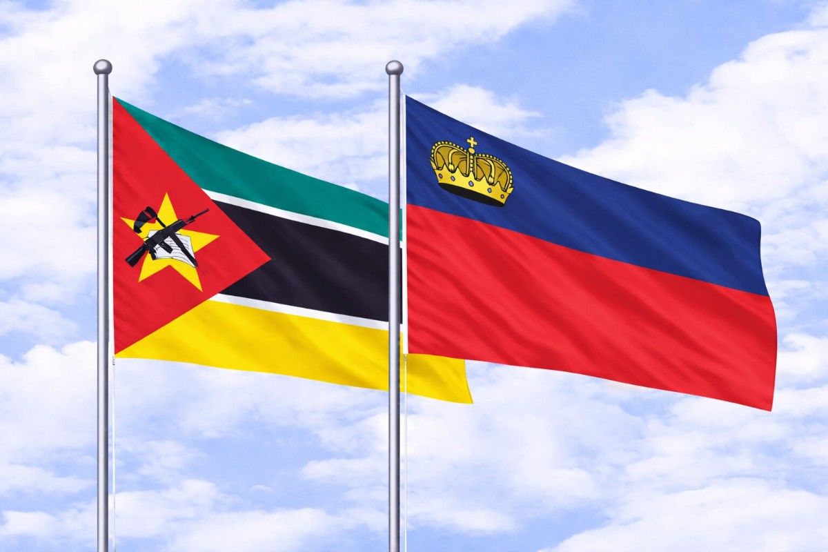 National Flags Of Mozambique And Liechtenstein
