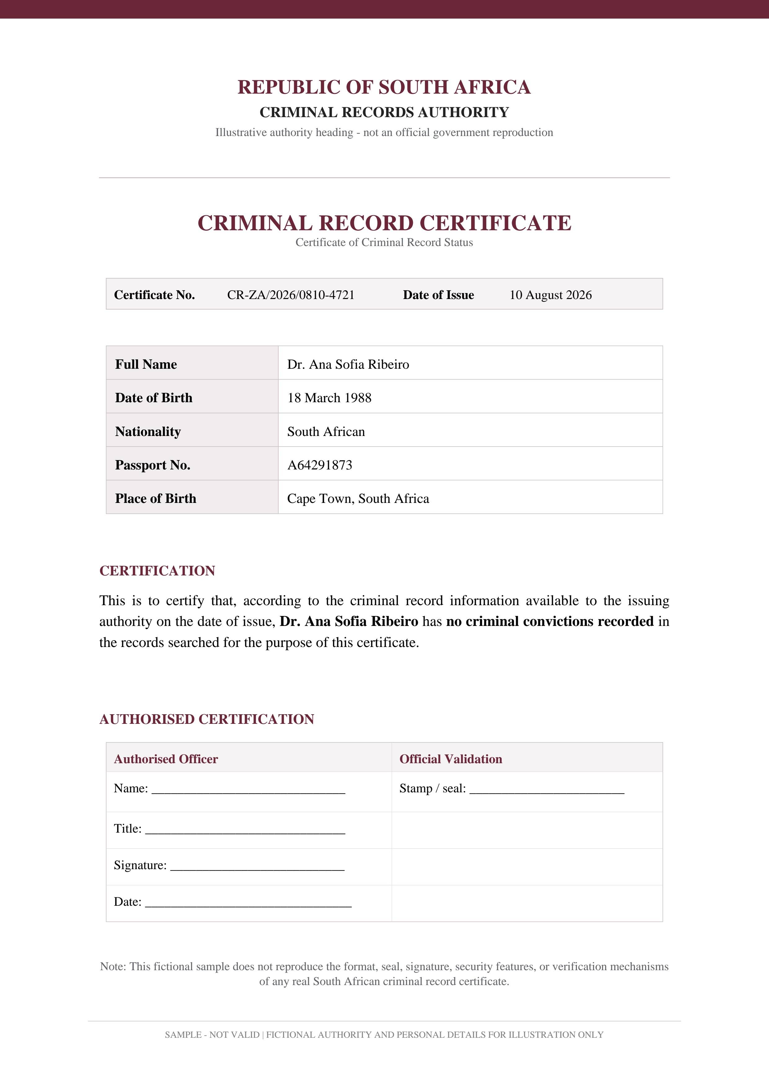 Police Clearance Certificate South Africa