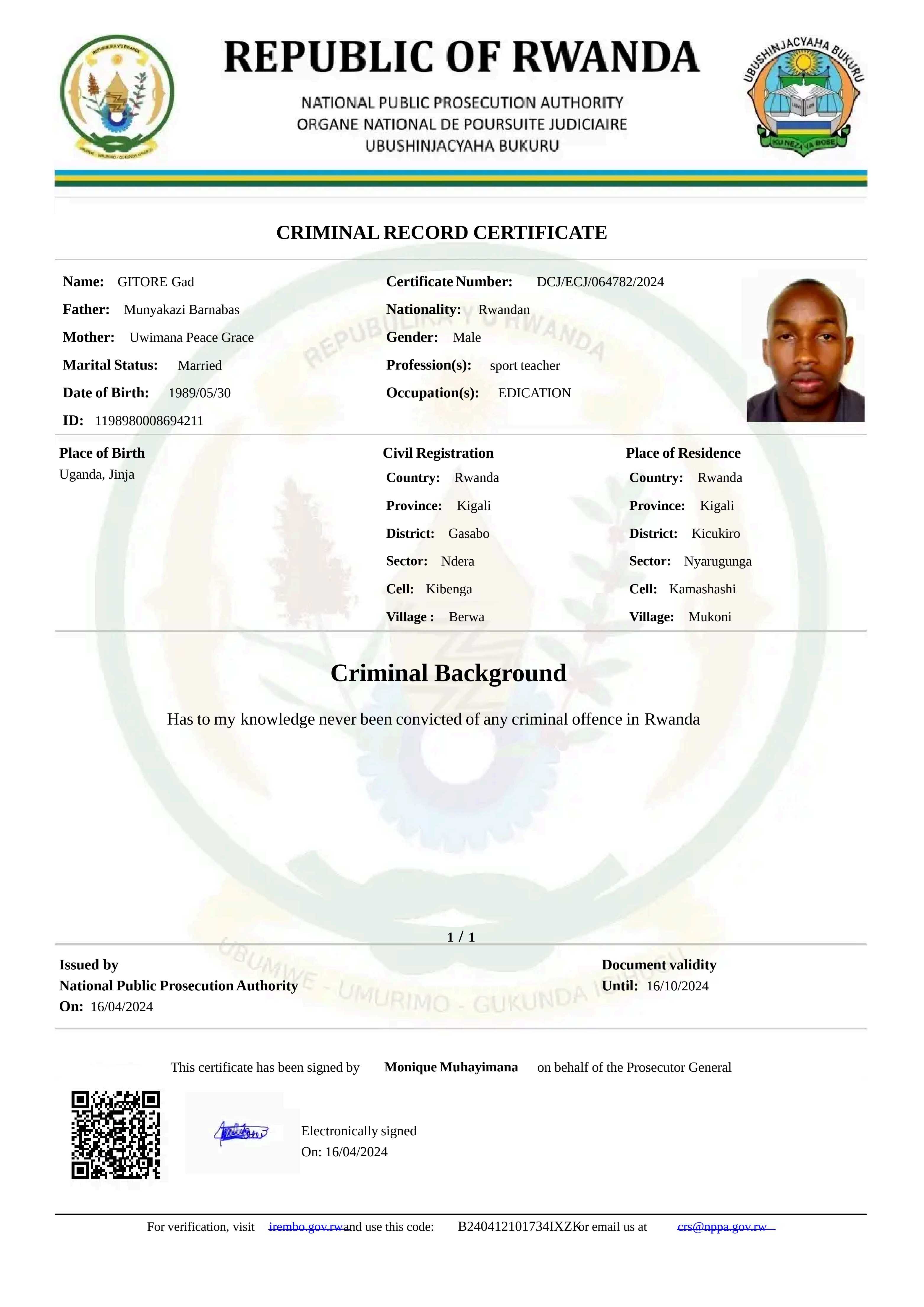 Police Clearance Certificate