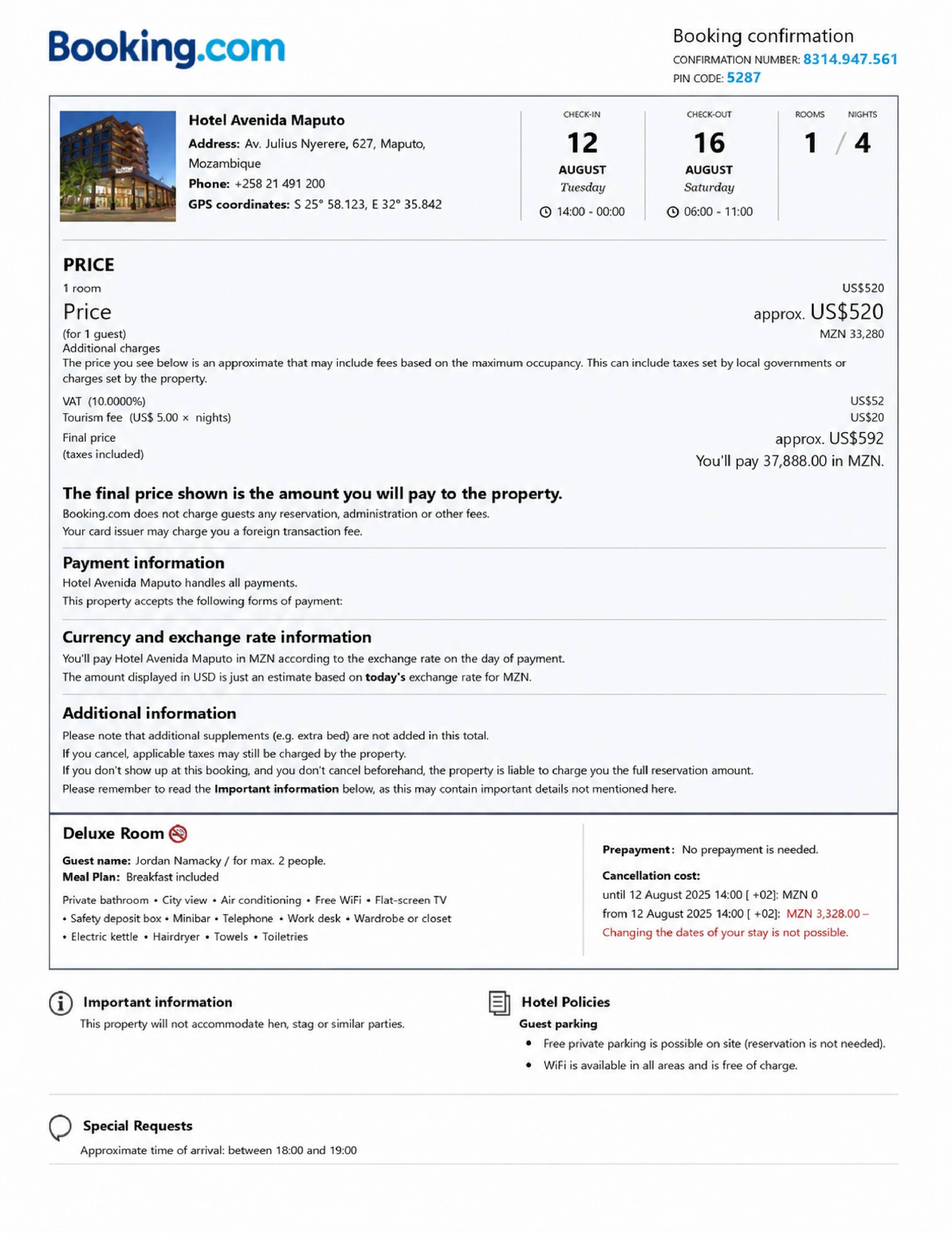 Proof Of Hotelaccommodation Booking