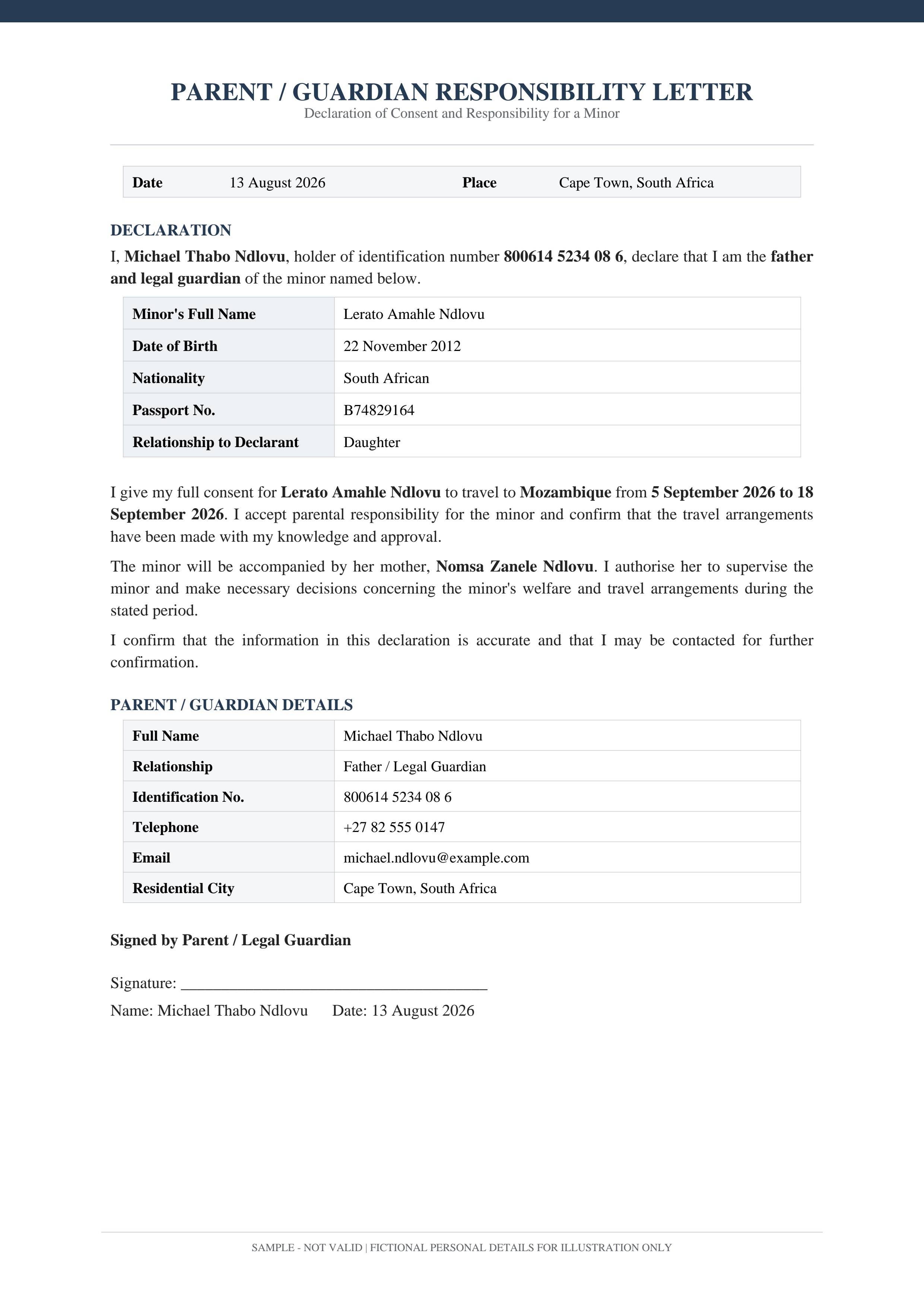 Responsibility Letter From Parent Or Guardian