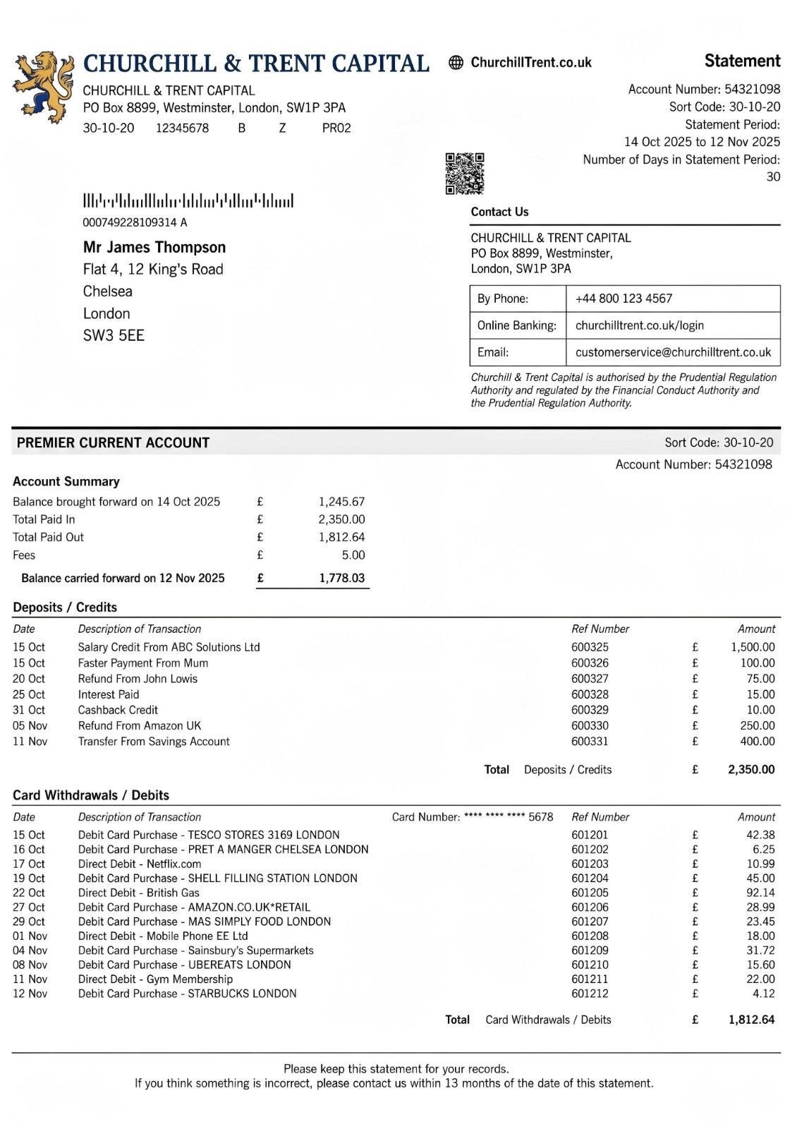Sample Of A Bank Statement