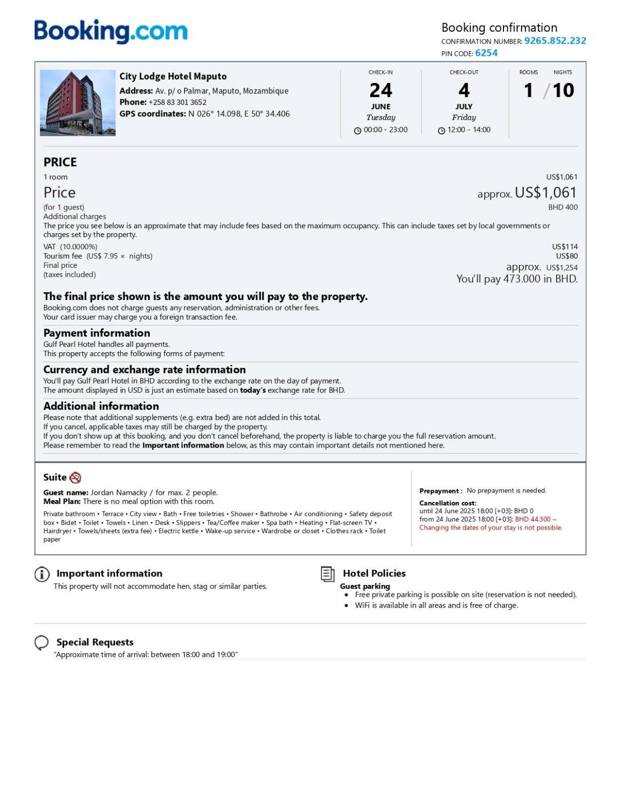 Sample Of Paid Hotel Booking