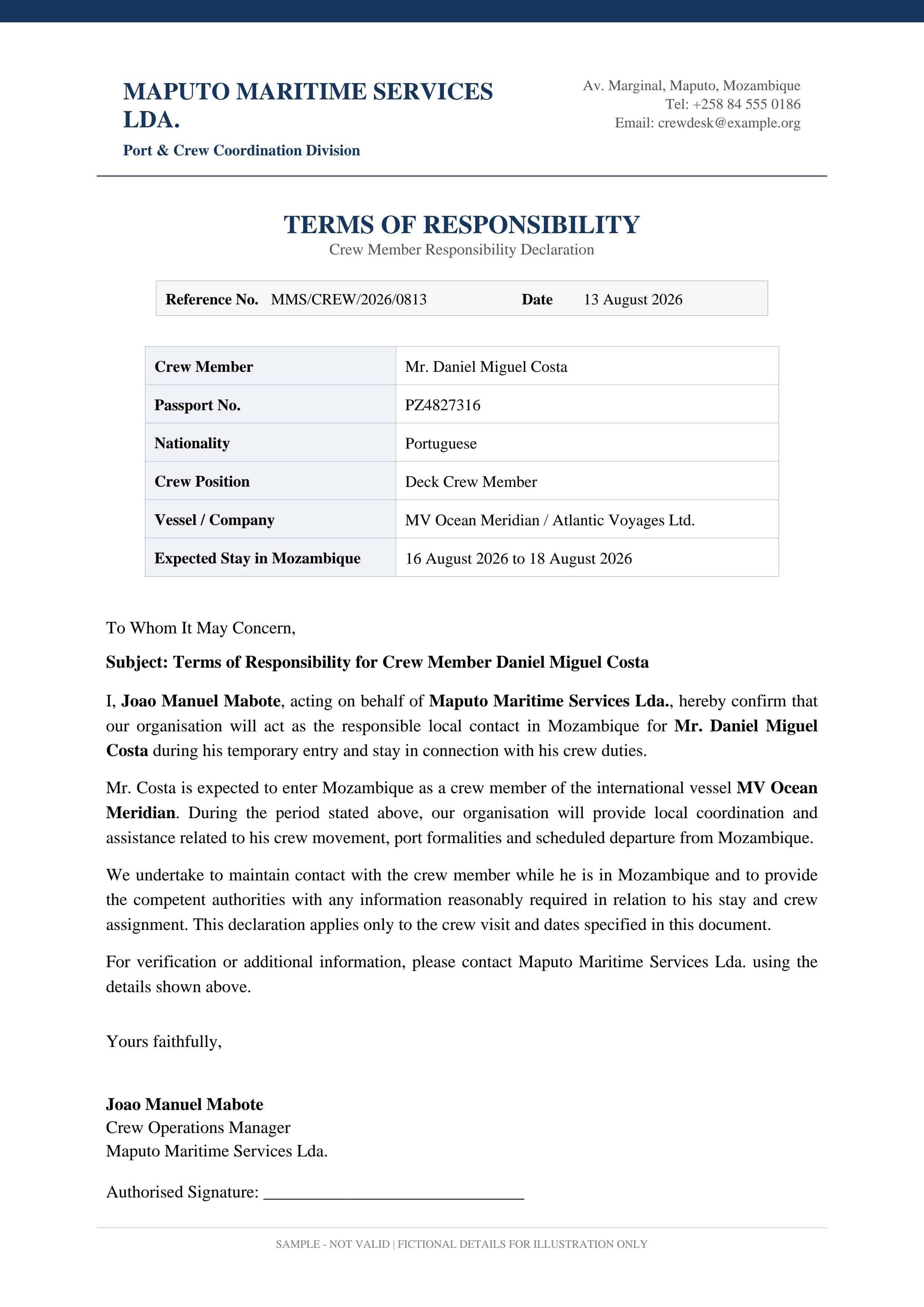 Terms Of Responsibility From The Inviting Person