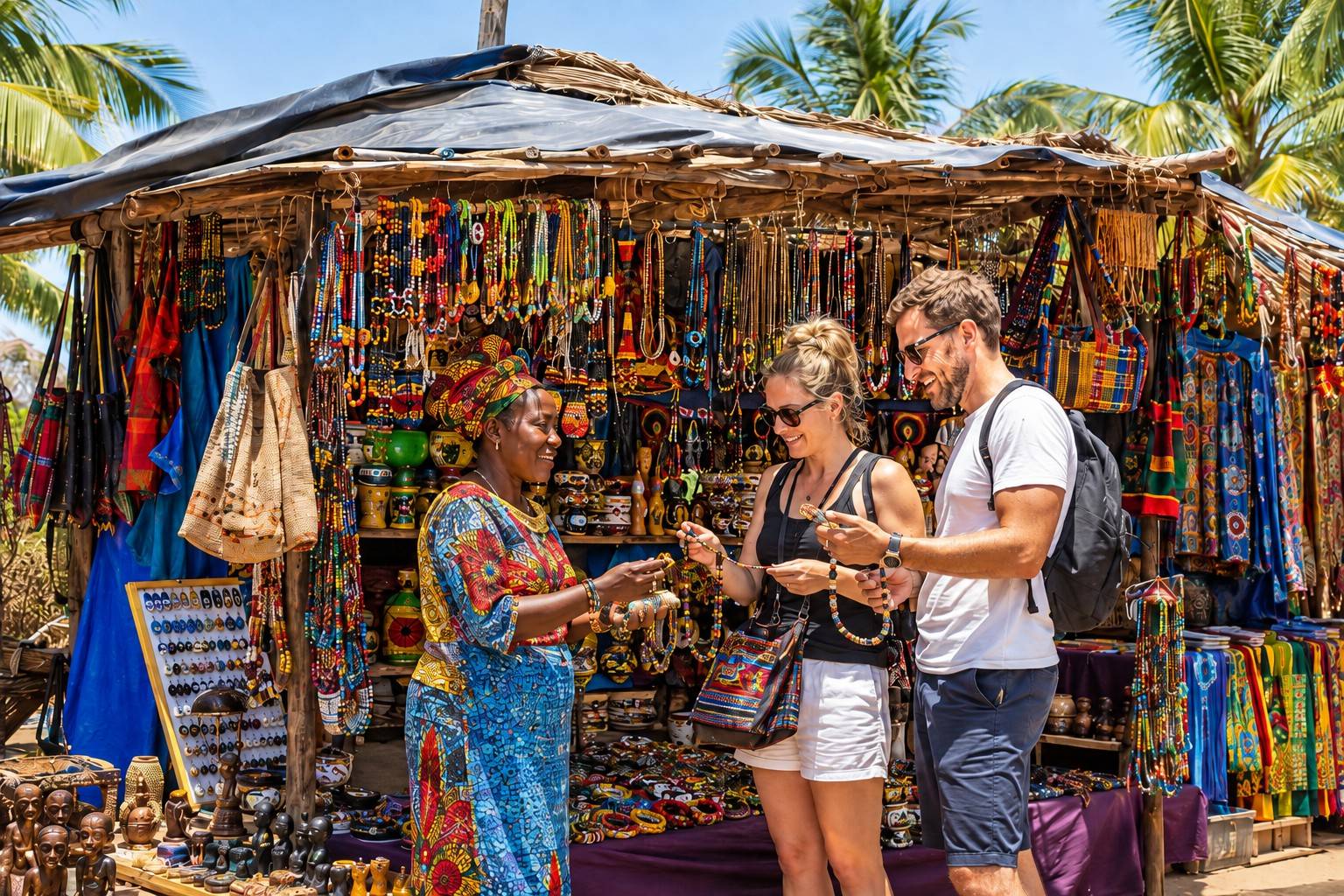 Tourists Buying Beaded Jewellery In Tofo