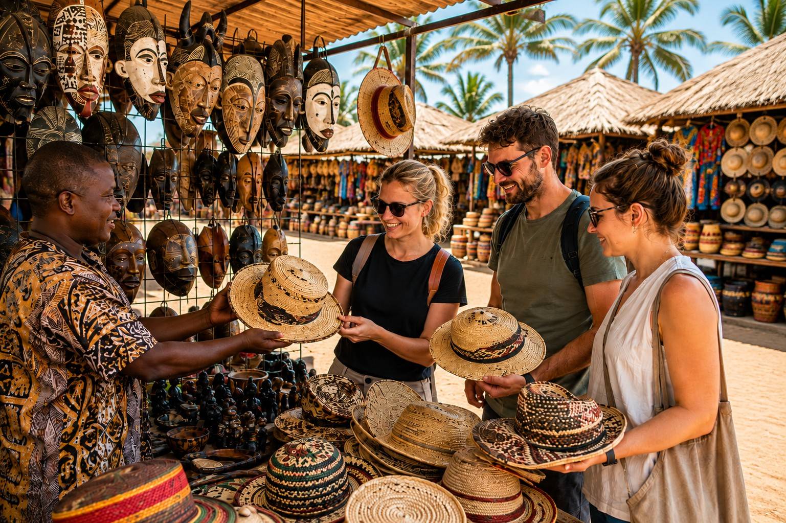 Tourists Buying Straw Hats In Xai Xai