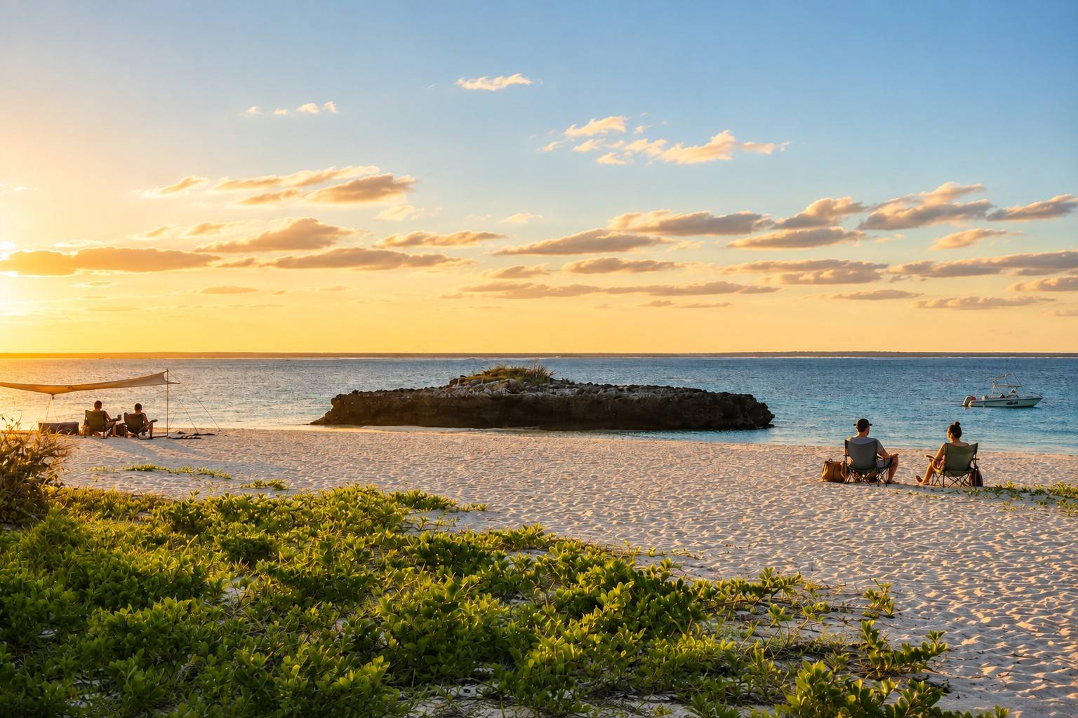 Tourists Relaxing On Santa Carolina Island