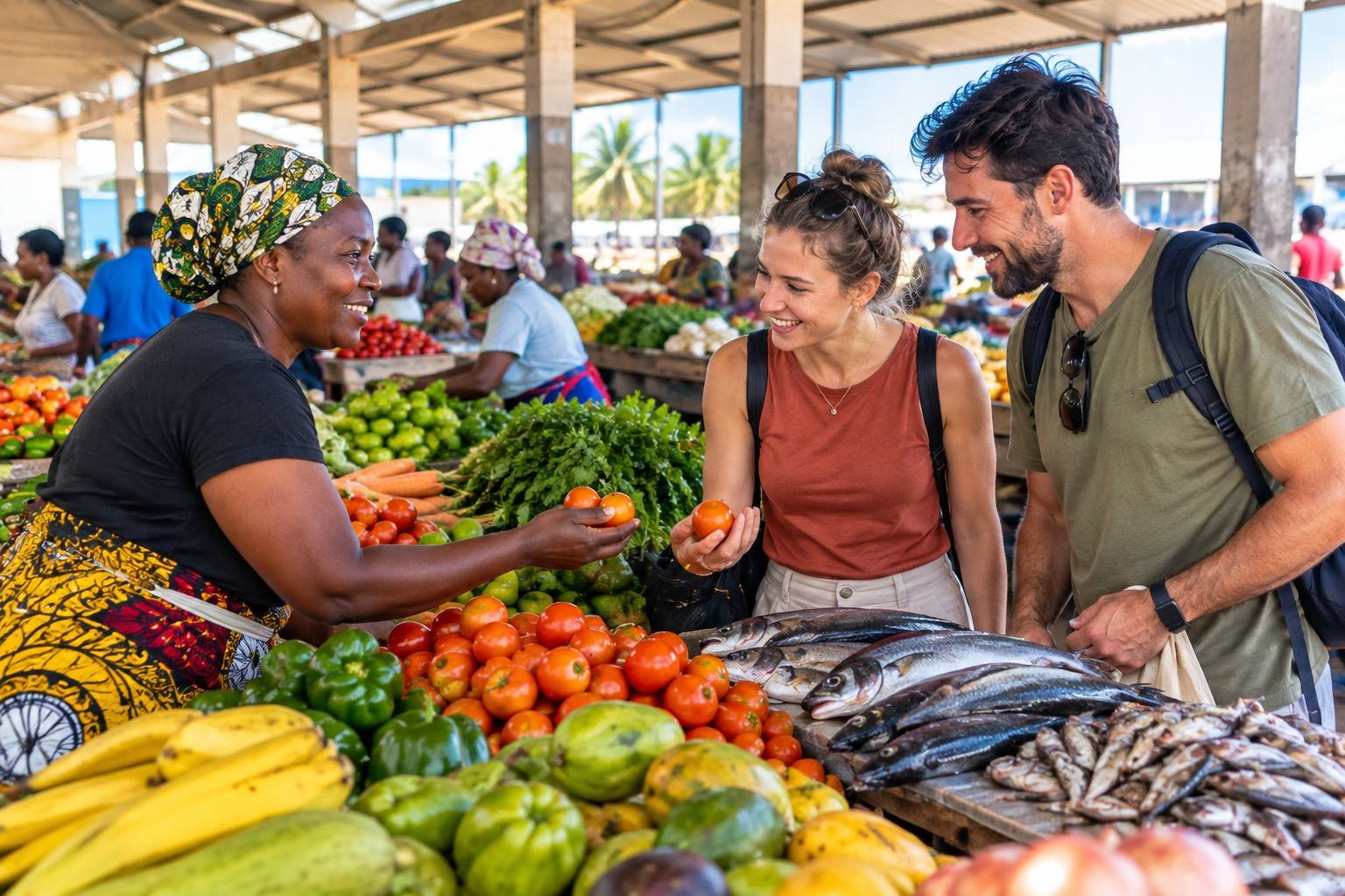 Tourists Shopping At Beira Central Market
