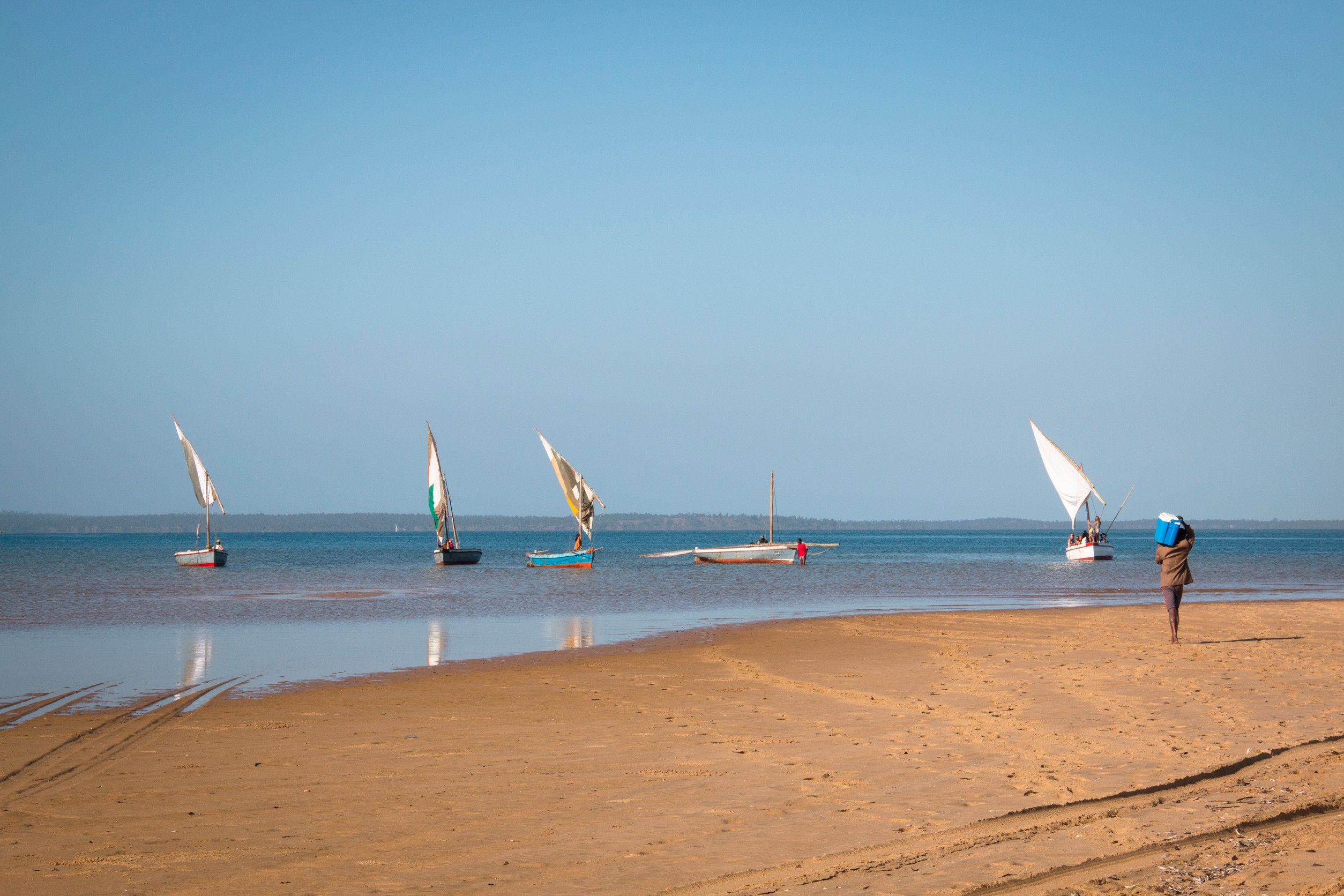 Traditional dhow boats on Mozambique's Tofo beach